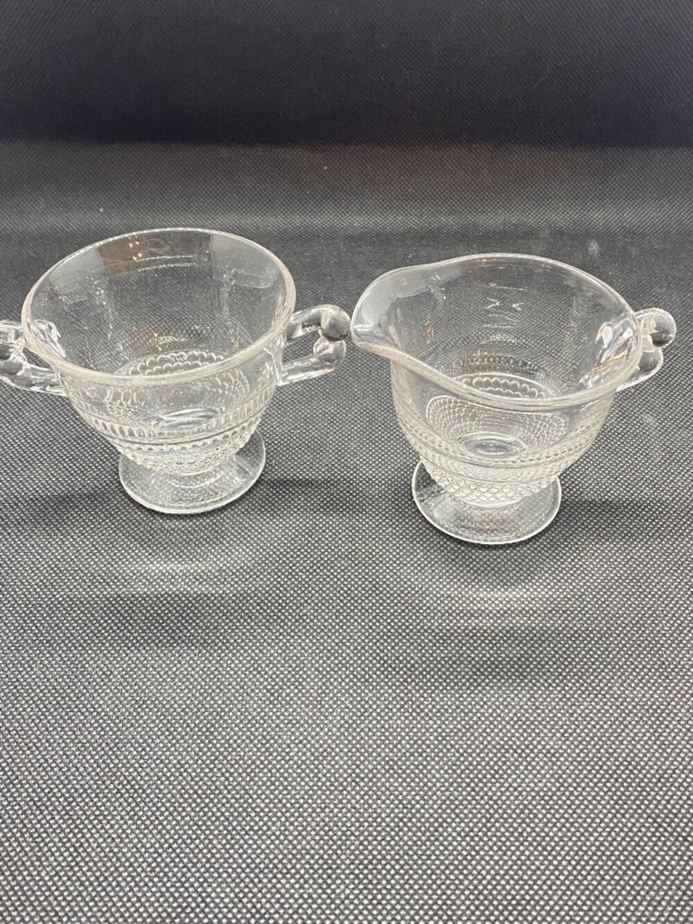 Duncan and Miller Clear Ball Handle Creamer n Sugar